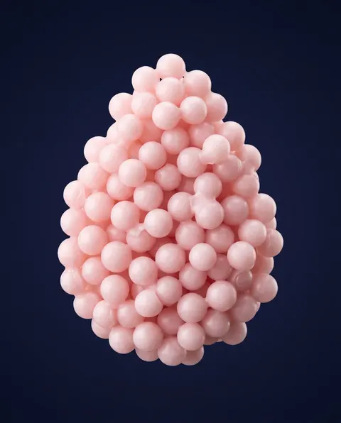Goutte formée de petites perles roses.