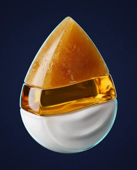 Goutte en deux couches, cire ambrée et crème blanche.