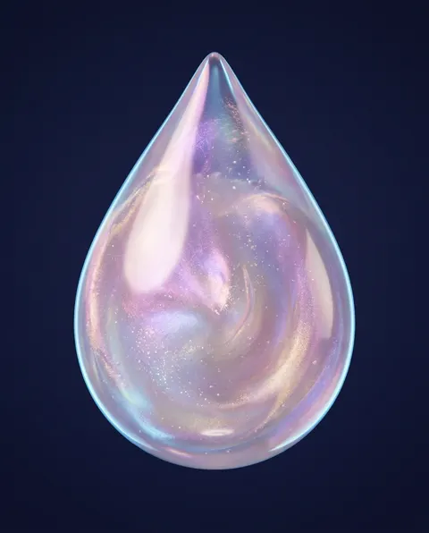 Goutte nacrée aux reflets irisés.